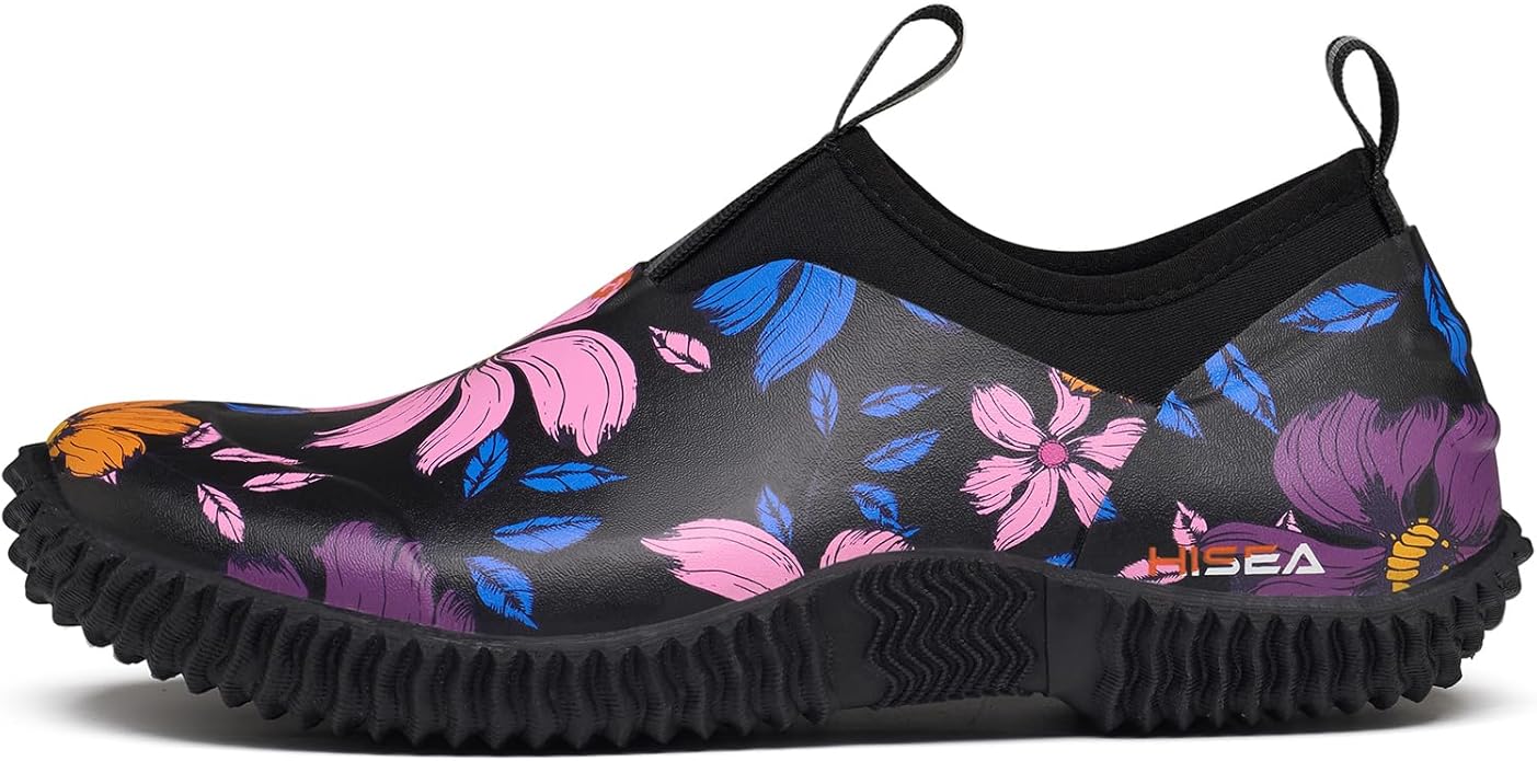 HISEA Waterproof Garden Shoes for Women Neoprene Slip-On Rubber Rain Footwear Short Ankle Booties