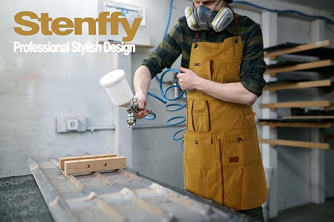 Woodworking Apron, Tool Apron, Canvas, Multiple Pockets, Adjustable Zipper, Metal Ring, Tape Measure Clip, Plus Size, Khaki.