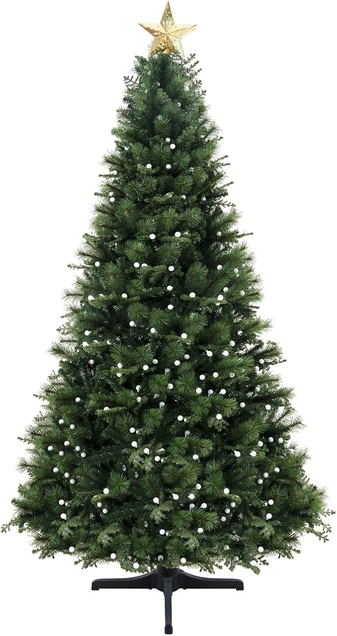Evangeline 7.5ft Rotating Christmas Tree with Star Projector, 1504 Branch Tips, 500 Warm Lights and Rotating Base, 53" Wide Realistic Traditional Christmas Tree with Lights by Naomi Home