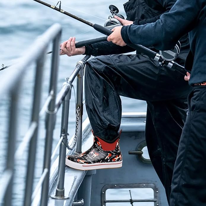 WTW Unisex Rain Boots for Men and Women Waterproof Rubber Fishing Deck Boots Neoprene Boots Slip on Ankle Garden Shoes