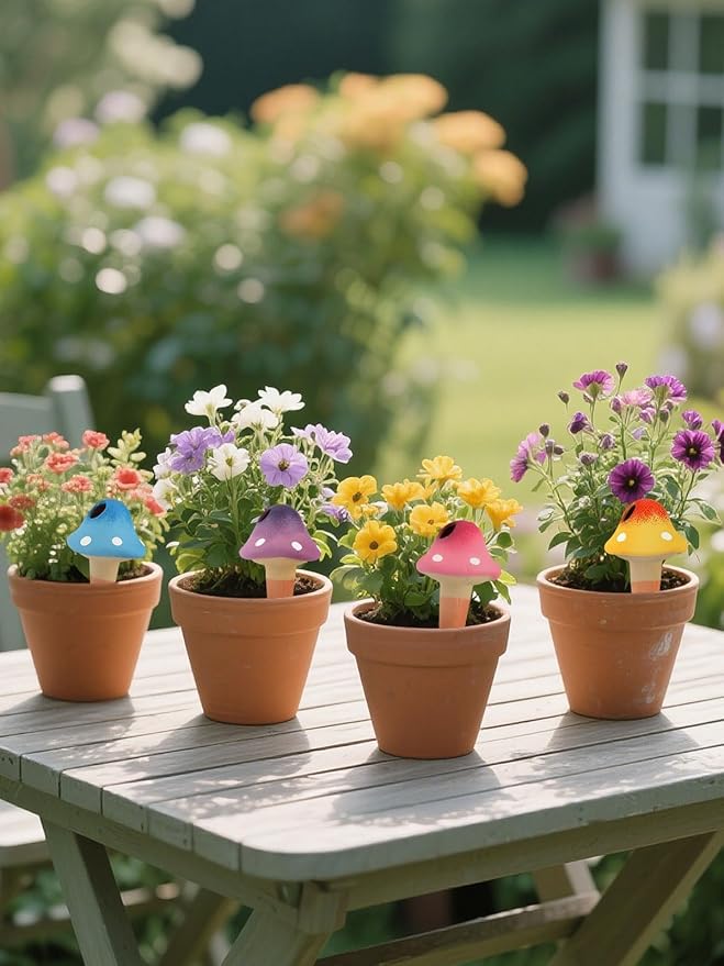 4Pcs Plant Watering Globes, Kalolary Self Watering Spikes Terracotta Drip Water Stakes Irrigation Watering Bulbs for Pot, Indoor, Outdoor, Vacation (Gradient Mushroom)