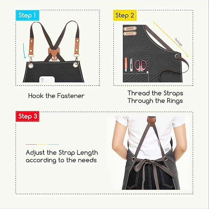 MEEDEN Painting Apron for Men Women: Adjustable Cross Back Waterproof Polyester Canvas Art Apron with 3 Pockets - Artist Apron for Acrylic Oil & Watercolor Painting, Gardening, Cooking - Taupe