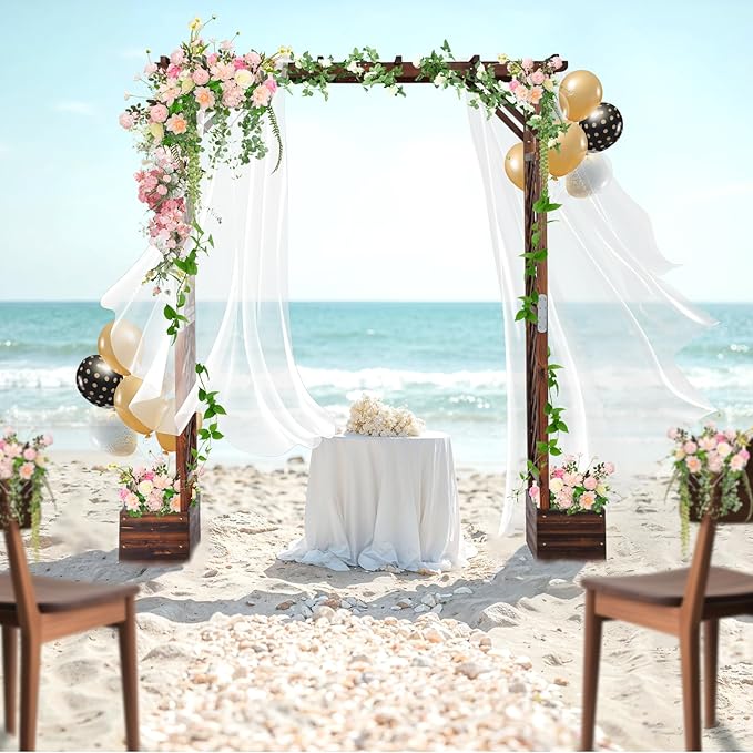 VINGLI Wooden Garden Arbor with Planter, Wedding Arch for Ceremony, Wood Garden Arbour Trellis for Plant Climbing, Pergola for Garden Backyard, Lawn, Outdoor (Carbonized Wood)