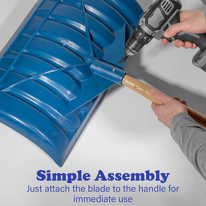 Farm-TUFF Heavy Duty Multi-Purpose Shovel - Snow, Barn, Grain, Industrial Use - Large Non-Stick Blade & Ash Hardwood D-Grip Handle - Durable & Lightweight Utility Scoop - Blue, 21.8in