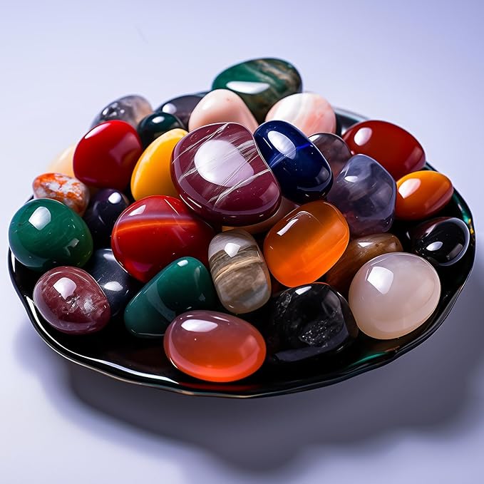 Polished Multicolor Healing Crystal Stone Set, 24 Types of 0.8" Handpicked Tumbled Stones for Healing, Reiki, Meditation, Crafting, Home Decor, Ethically Sourced, Mixed crystals-0.8"