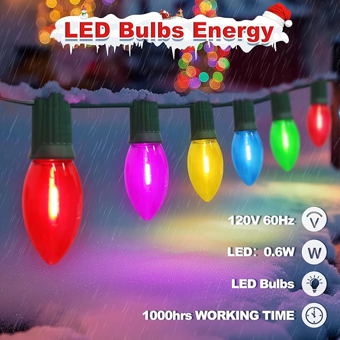 30Ft C9 Led Christmas Pathway Lights Outdoor, 20 Multicolor Bulbs Waterproof Connectable Christmas Walkway Lights with Stakes for Yard Lawn Sidewalk Driveway Decorations
