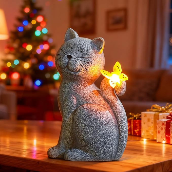 Nacome Cat Outdoor Statues for Garden: Outside Decor with Butterfly Clearance for Yard Art Lawn Ornaments Porch Patio Balcony Home House - Birthday Gifts for Grandma Mom Women