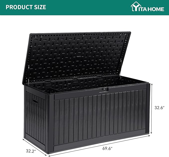 YITAHOME 260 Gallon Extra Large Deck Box, Double-Wall Resin Outdoor Storage Box with Flexible Divider for Patio Cushions Pool Supplies Garden Tools, 1000lbs Load Capacity, Lockable&Waterproof (Black)
