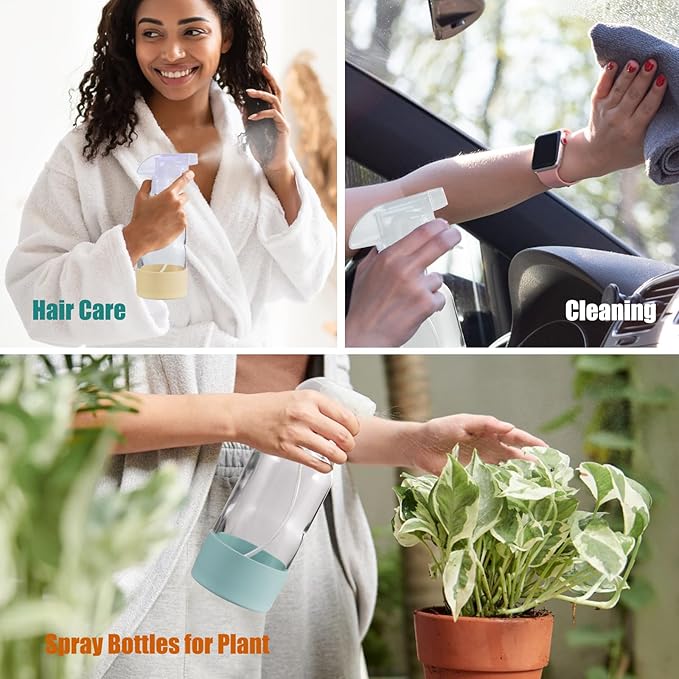 Glass Spray Bottles with Silicone Sleeve Protection, 16 oz 2 Pack, Reusable Spray Bottles with Adjustable Nozzle for Hair, Cleaning Solutions, Plants, Pale Yellow&Mint Green