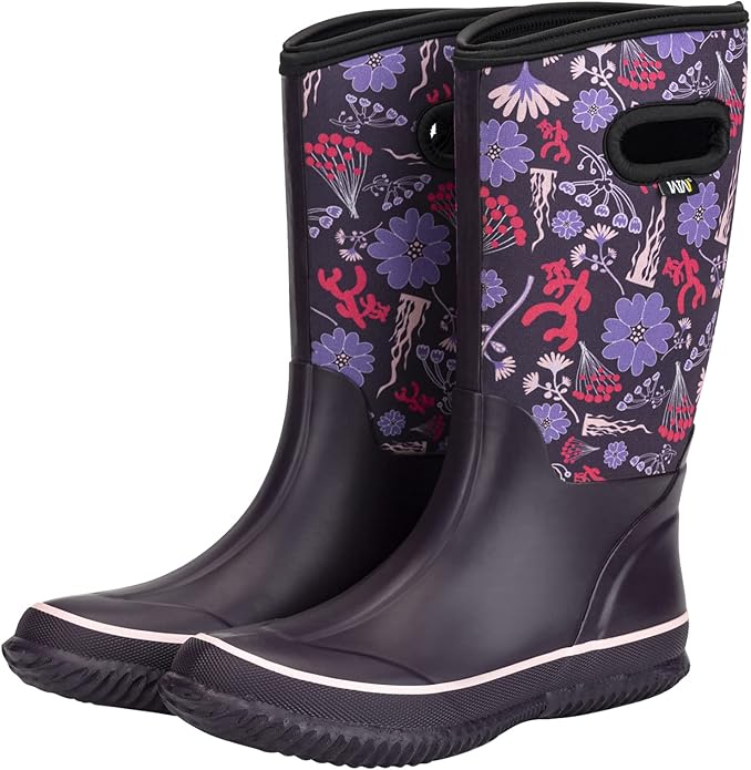 WTW Mid Calf Rain Boots for Women - Waterproof Insulated Neoprene Mud Boots Outdoor Hunting Garden Boots