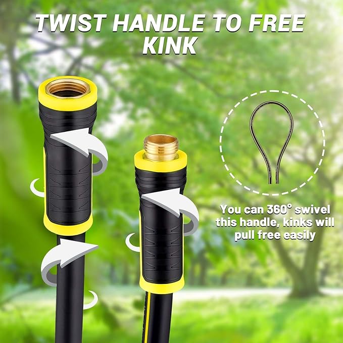 Garden Hose 50FT - PHLEX PRO Heavy-Duty Premium 5/8'' Rubber 3-Layer Water Hose - Innovation Flexible Hybrid Lightweight Water Hose, Full Brass Male to Female Fittings (RyobiGreen)