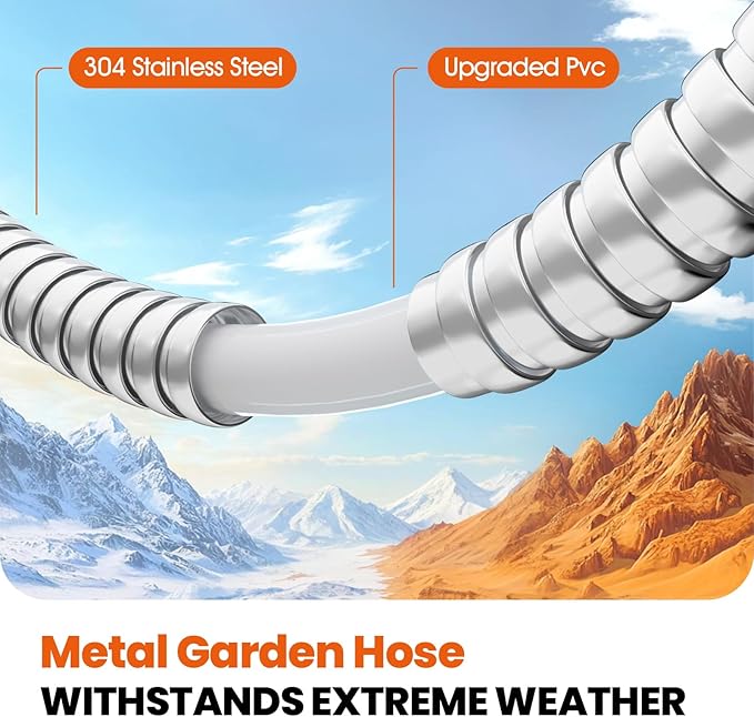 Garden Hose 50 FT, Flexible Metal Hose with 10 Function Nozzle, Kink Free, Lightweight, Durable, Crush Resistant Fitting, Easy to Coil, Puncture Proof Hose for Yard, Rv, 600 PSI 2025 New