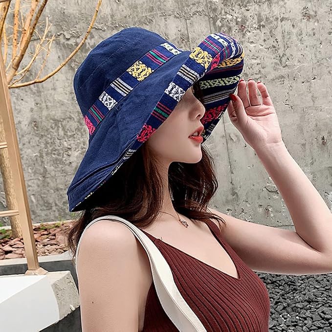 Women Wide Brim Sun Hats Metal Wired Edge Summer UV Protection Beach Fishing Hat for Hiking Garden Travel Chin Strap