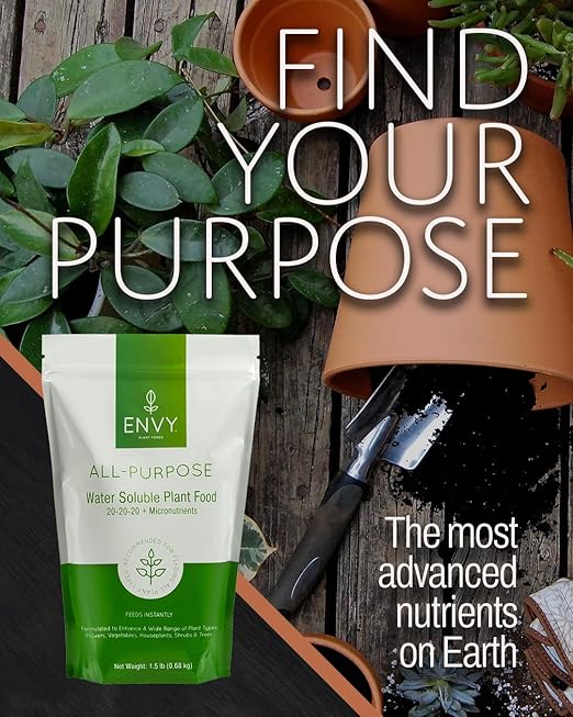 ENVY All-Purpose Plant Food | 100% Water Soluble, Professional Grade | Fertilizer for All Plants - Resealable Pouch W/Measuring Scoop (3 lb)