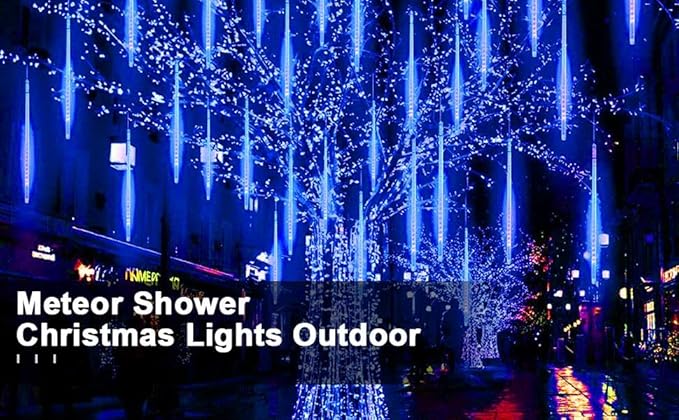 14.8ft Meteor Shower Lights - Waterproof, Connectable - Hanging Falling Rain Light for Tree, Bushes, Christmas(Blue)