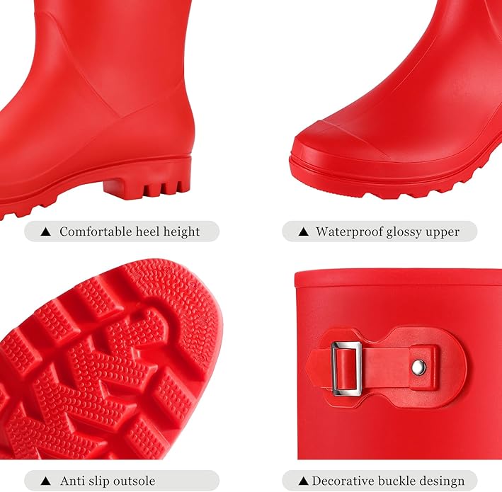 Evshine Women's Mid Calf Rain Boots Waterproof Garden Shoes