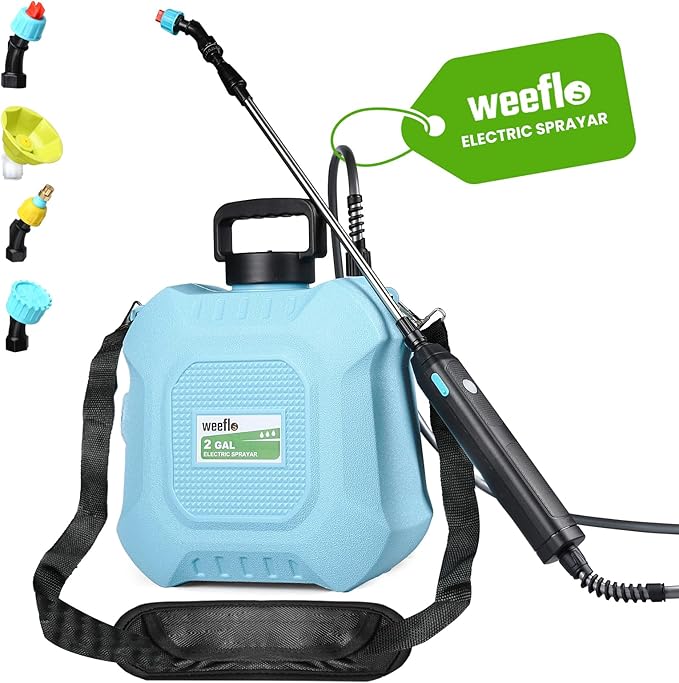 Battery Powered Sprayer 2 Gallon, Electric Sprayer with Retractable Wand & 4 Mist Nozzles & USB Rechargeable Handle, Water Spray Pump Sprayers for Planting Lawn Yard Garden