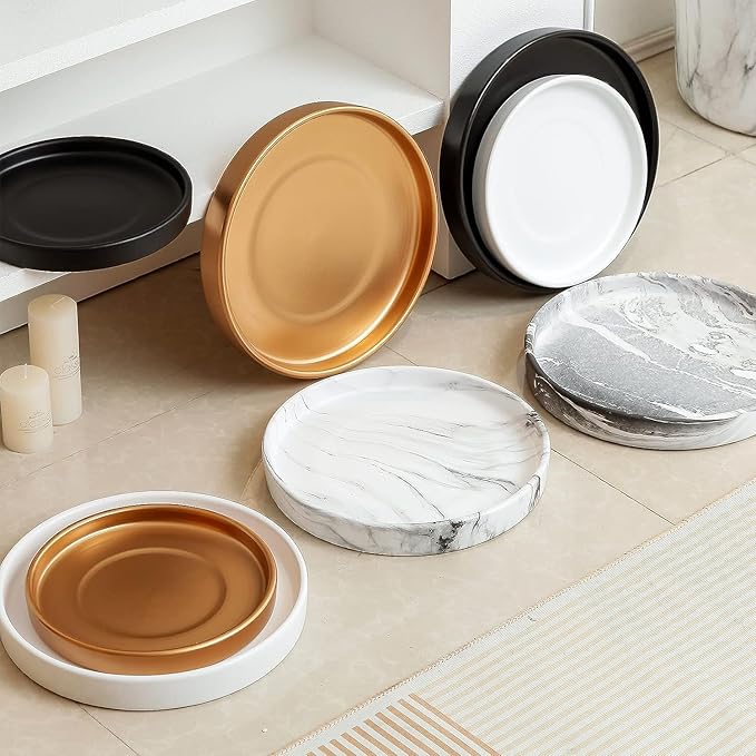 4 inch Matte Black Ceramic Plant Saucer (4 Pack)-Ceramic Drainage Tray for Plant Pot