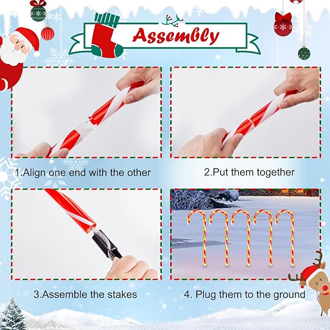 Brightown 28" Solar Candy Cane Lights Outdoor Pathway, 2 Set Total 20 Large Candy Canes with Solar Panel and Power Plug, 8 Modes LED Outdoor Candy Cane Decorations Yard Lawn Driveway Walkway Sidewalk