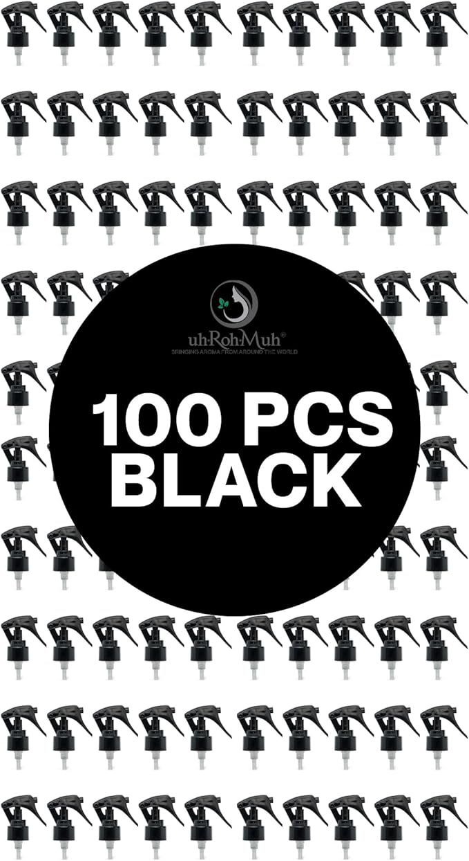 uh*Roh*Muh 24/410 Mini Trigger Sprayer (Pack of 100) Black - Smooth Skirt Design, Easy Fit, Adjustable Spray Nozzle - Perfect for DIY, Home, and Garden Use