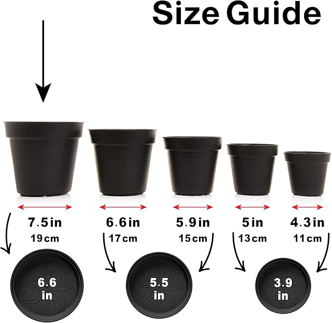 Mintra Home Garden Pots 4pk - Flowers, Herbs, Plants, Indoor, Outdoor, Colorful, Wholesale, Bulk (Grey, 19cm Diameter (7.5in))