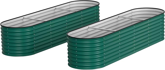 MUPATER Galvanized Raised Garden Bed 8x2x2ft, 9-in-1 Metal Raised Planter Box with Aluminum Support Rods Oval for Outdoor Vegetable Flower, Backyard and Patio, Green