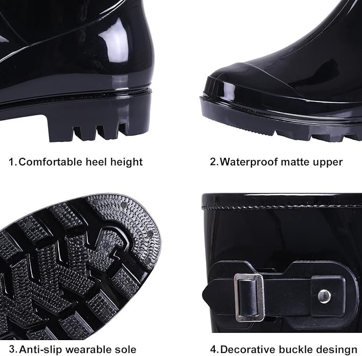 Evshine Women's Mid Calf Rain Boots Waterproof Garden Shoes