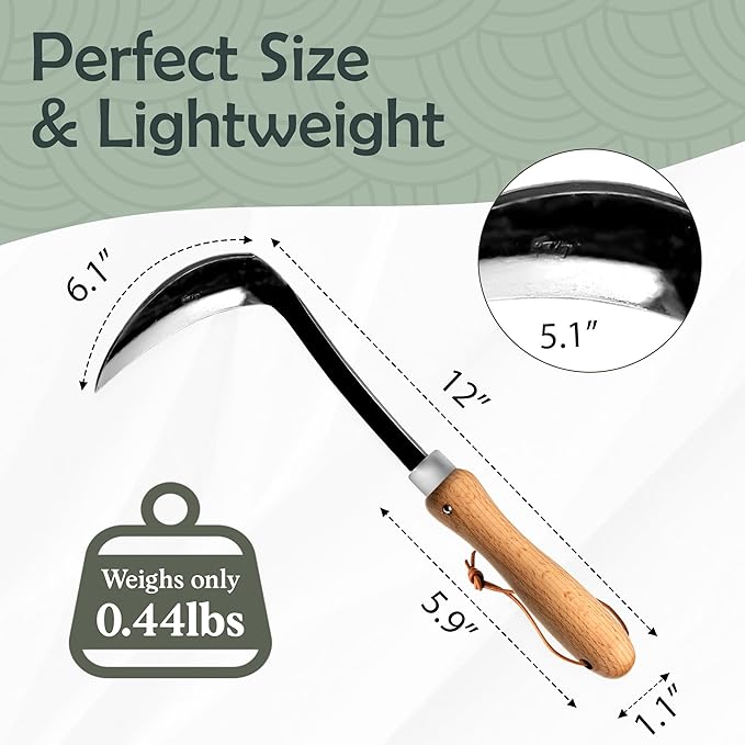 Muldale Japanese Weeding Sickle – Curved Razor Hand Hoe Garden Tool with Ergonomic Wooden Handle for Easy Manual Weeding & Gardening