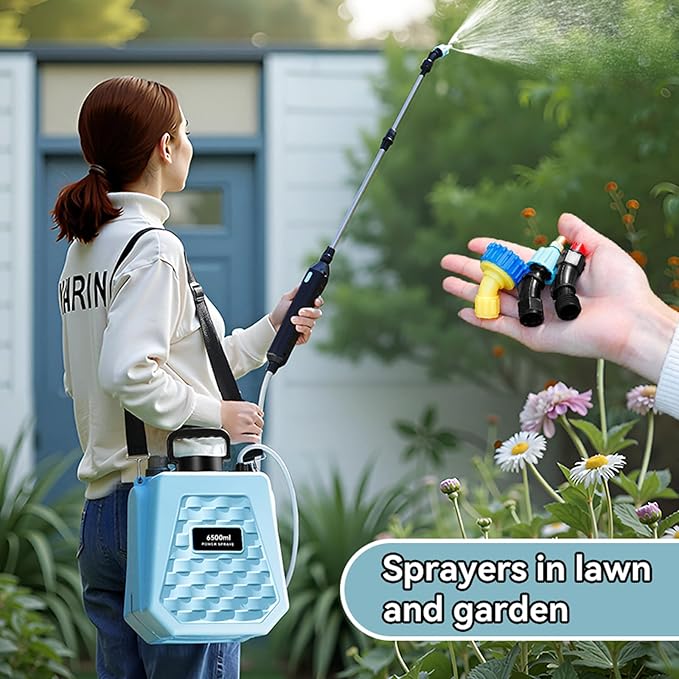 Battery Powered Sprayer 1.7 Gallon, Upgrade Powerful Electric Sprayer with 3 Mist Nozzles, Rechargeable Handle, Retractable Wand, Garden with Adjustable Shoulder Strap for Lawn,Garden,Cleaning