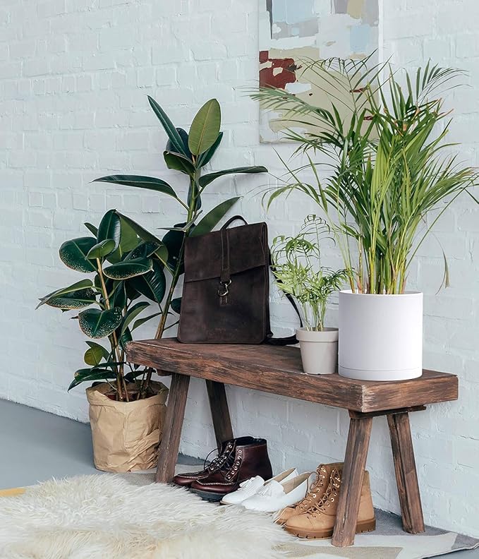 D'vine Dev 2 Pack 8 Inch Modern Plastic Plant Pots, Small Garden Planters for Plant with Drainage Holes and Saucers, White Color, 74-Z-M-1