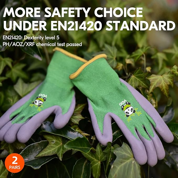 Vgo... 2-Pairs Age 5-7 Kids Garden Gloves, Bamboo Fibre Toddler Gardening Gloves, Children Yard Safety Work Gloves,Rubber(Size XXS, Green, KID-RB6026)