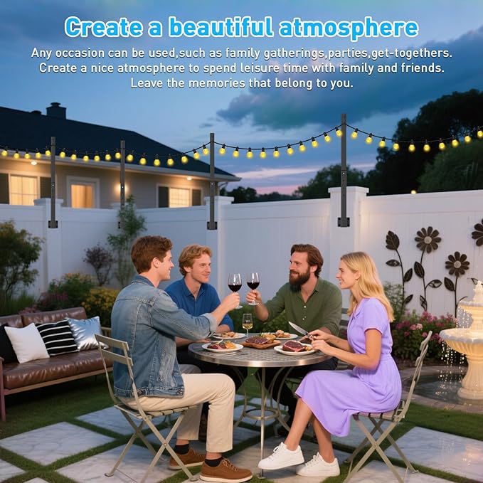 6 Pack 2.8 FT String Light Poles,Metal Lights Poles for Outdoor String Light, Rustproof Heavy Duty for Outside Garden,Patio,Wedding,Backyard,Deck,Party