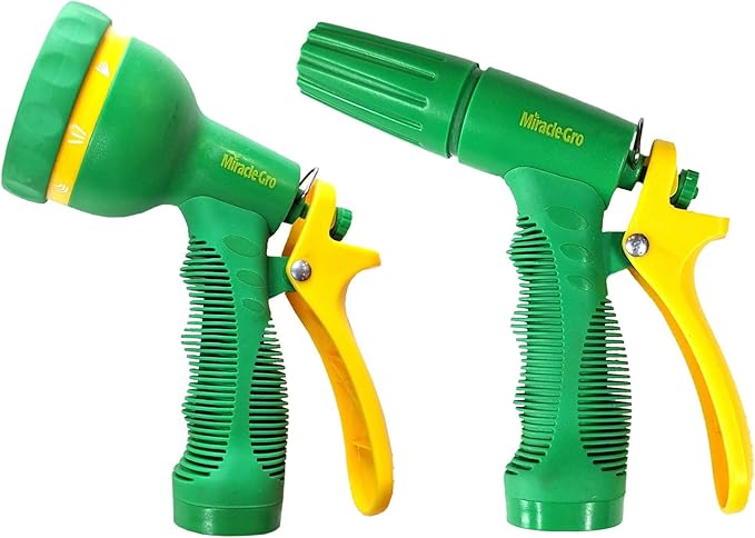 Miracle-Gro Garden Hose Nozzle 2-Pack – Includes Adjustable Spray Nozzle and 9-Pattern Heavy-Duty Nozzle with Ergonomic Grips for Watering, Gardening, Cleaning, and Outdoor Use