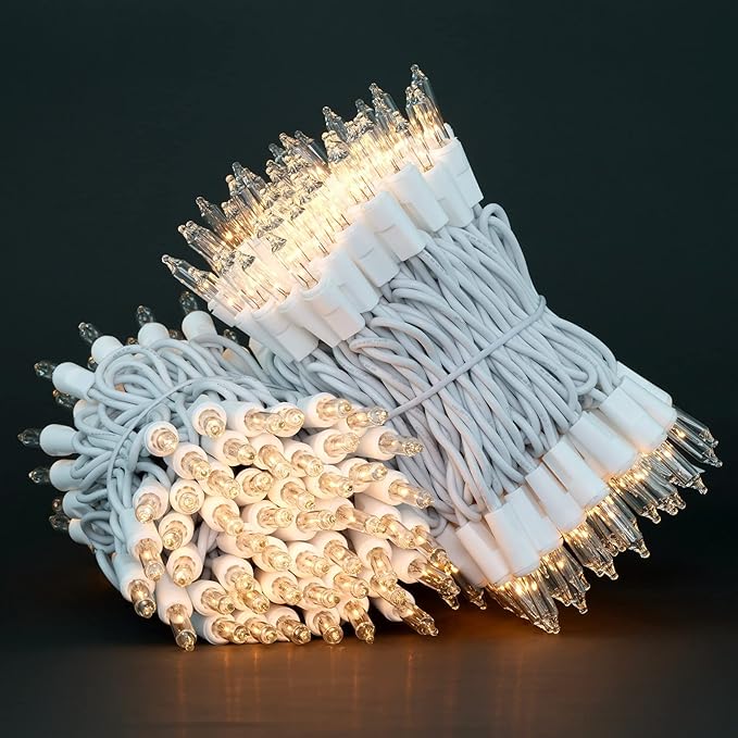 YULETIME 200 Clear Christmas Lights with White Wire, Pack of 2 Strands of 21 ft 100 Count UL Certified Incandescent Mini String Light (Clear - White Wire)