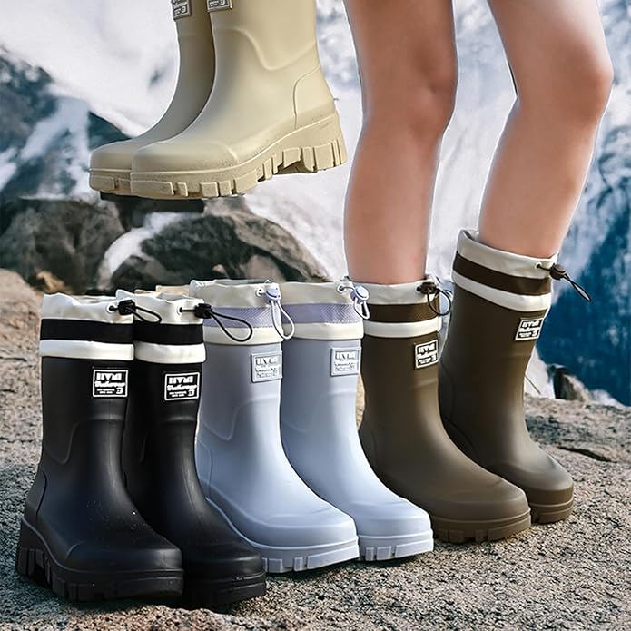 Nutropa Waterproof Mid Calf Women Rain Boots Lightweight Comfortable Wide Calf Garden Shoes