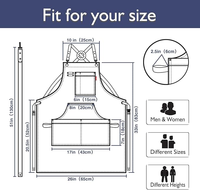Kitchen Apron, Work Apron, Canvas, Multiple Pockets, Gardening, Painting, BBQ, Artist, Carpenter, Sizes M to XXL, Denim