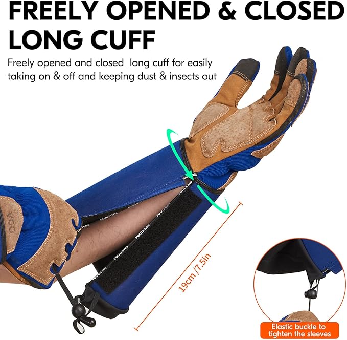 Vgo... Gardening Gloves Unisex,Safety Work Gloves,Long Sleeves Gauntlet,Puncture Proof,Touchscreen(Size M,Blue,SL7496)