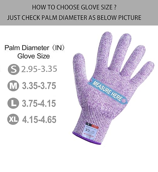 Cutting Gloves, 1 Pairs of Cut Resistant Gloves Food Grade, Cut Resistant Gloves for Kitchen, Oyster Shucking, Fish Fillet Processing, Carving Wood and Gardening(Large-Violet)