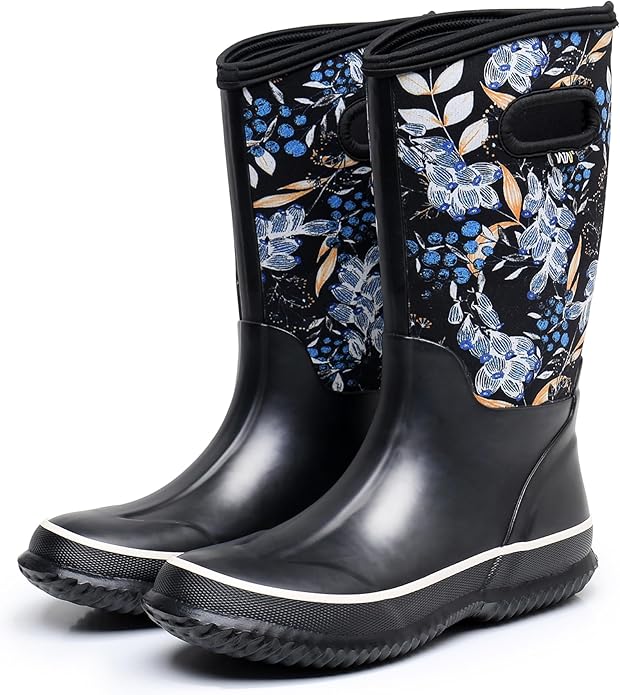 WTW Mid Calf Rain Boots for Women - Waterproof Insulated Neoprene Mud Boots Outdoor Hunting Garden Boots