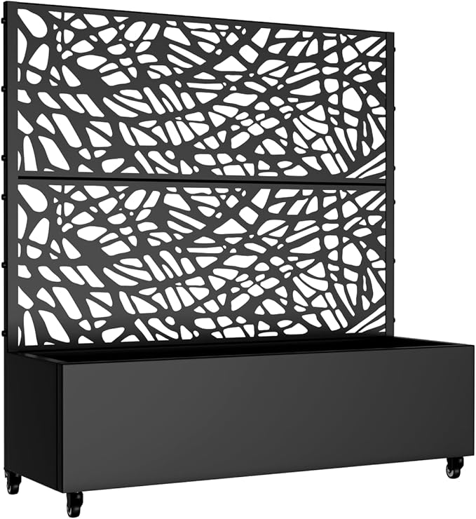 Casaphoria Metal Raised Garden Bed with Trellis and Wheels, 47"x47"x16" Planter Box for Climbing Plants, Vegetables & Vines, Features Drainage Holes and Privacy Screen (Black-Net)