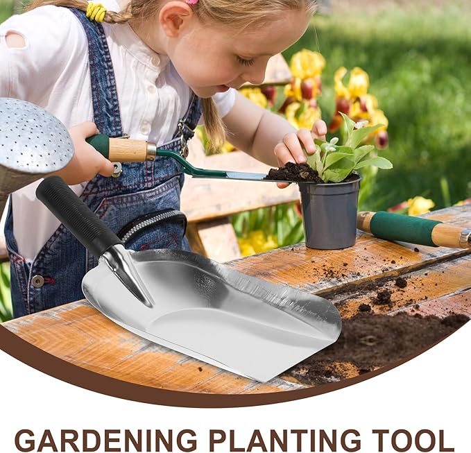 Kisangel Stainless Steel Square Shovel Small Gardening Hand Shovel Garden Hand Trowel Gardening Tools Digging Rural Small 201 Stainless Steel