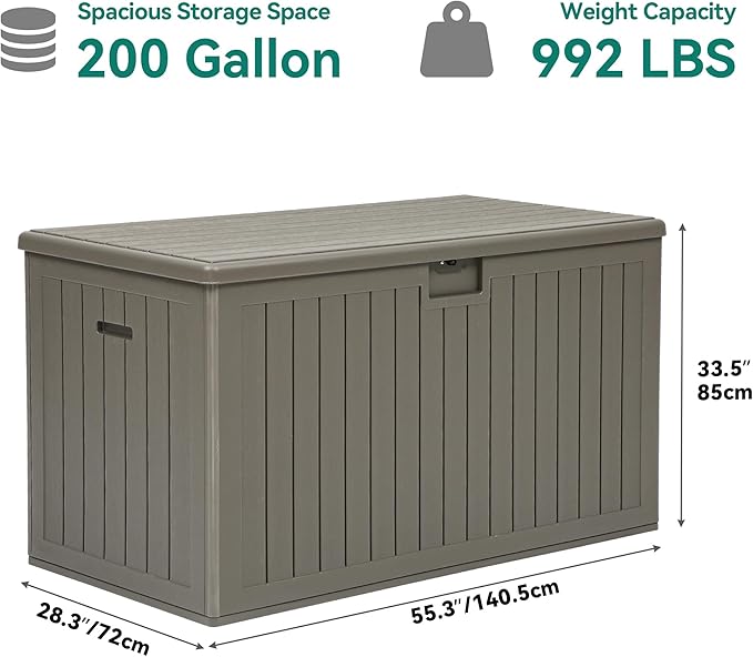 YITAHOME 200 Gallon Extra Large Deck Box, Double-Wall Resin Outdoor Storage Box with Flexible Divider for Patio Cushions Pool Supplies Garden Tools, 990 lbs Load Capacity, Lockable (Light Brown)