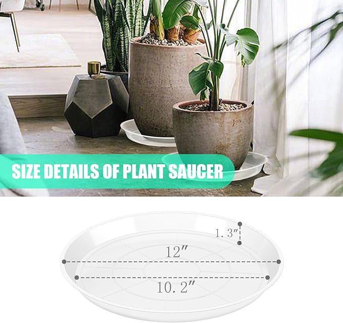 4 Pack Clear Plant Saucer 4 6 8 10 12 14 16 18 20 22 Inch Plant Trays for Pots, Plastic Extra Large Planter Saucers for Outdoors Indoors, Drip Catcher Water Tray for Plants (12 Inch)