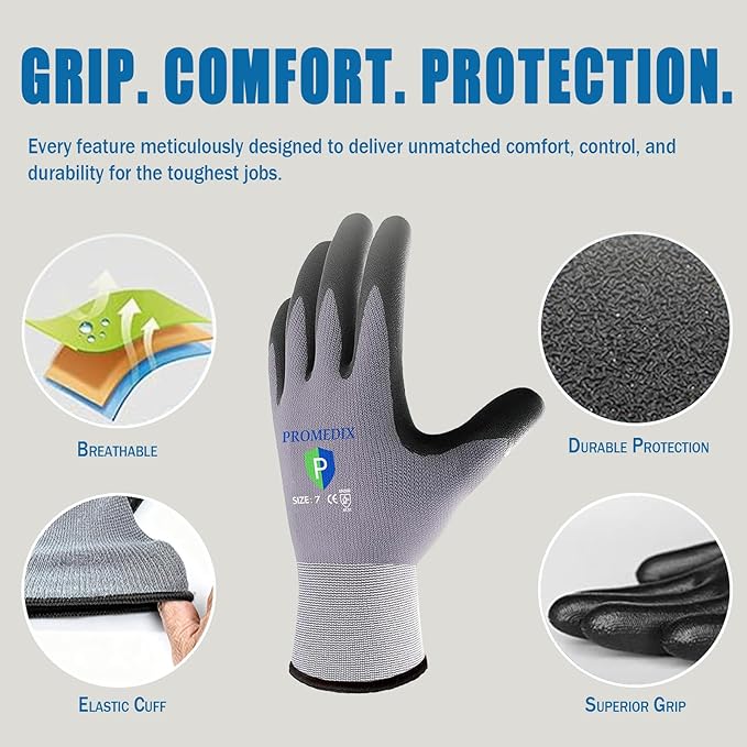 PROMEDIX P Nitrile Coated Work Gloves,MicroFoam Safety Work Gloves Men,Seamless Knit Nylon&spandex Gloves with Grip