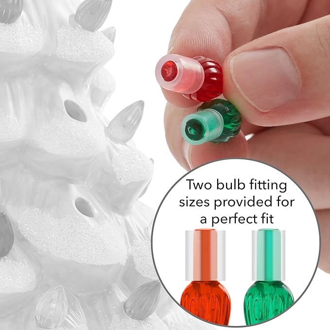 Casafield Hand Painted Ceramic Christmas Tree, White 12-Inch Pre-Lit Tree with 100 Multi Color Lights and 2 Star Toppers