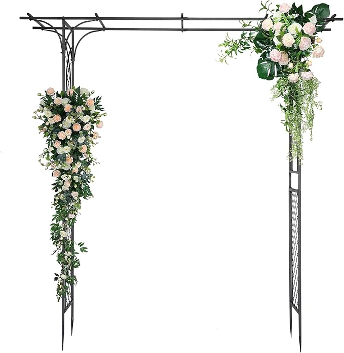 VINGLI Garden Arbor, Arch for Wedding Ceremony Party, Christmas Garden Decor Steel Garden Trellis for Plant Climbing, Pergola for Garden, Backyard, Lawn (Flat Top)