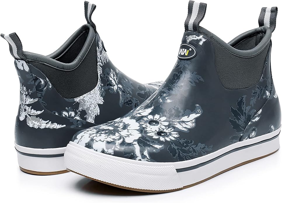 WTW Unisex Rain Boots for Men and Women Waterproof Rubber Fishing Deck Boots Neoprene Boots Slip on Ankle Garden Shoes