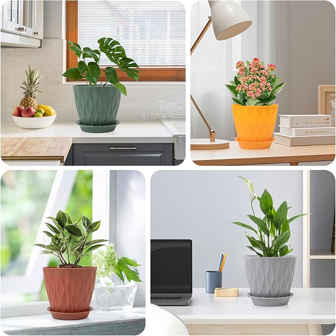 GARDIFE 7/6.5/6/5.5/5/4.5/4 inch Plant Pots, 7 Pack Flower Pots Indoor Outdoor, Planters with Drainage Holes and Tray Saucers (Color-Green)