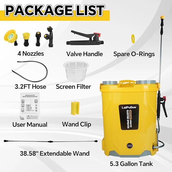 5.3Gal Battery Powered Backpack Sprayer Compatible with DeWalt 20V Battery, Electric Backpack Sprayer with 4 Nozzles, 0-100 PSI Adjustable Pressure for Weeding, Spraying & Cleaning