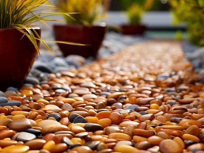 Stonecreek 24 LBS River Rocks (2 x 12 LBS Bags) – Natural Polished Decorative Pebbles, Garden Landscaping Stones for Planters, Vase Fillers, Succulent Pots, Fish Tanks & Terrariums, Yellow Medium